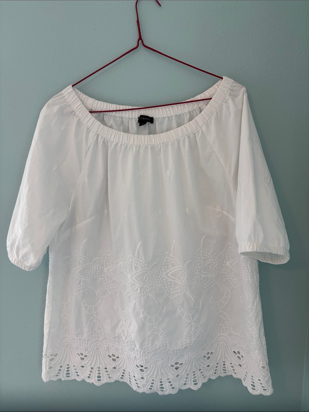 Talbots White Embroidered Peasant Blouse small